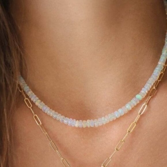 STUNNING AAA FIRE OPAL Beaded Necklace GORGEOUS Ethiopian FIRE Opals 3-4mm - Picture 5 of 13